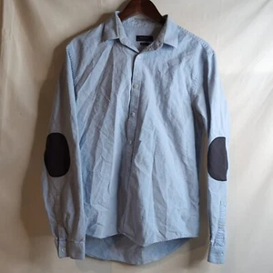 Zara Man Light Blue Button Up Shirt w/ Navy Elbow Patch, Size Large - Picture 1 of 5