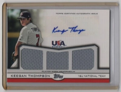 2011 Topps USA Keegan Thompson Auto Triple Relic #/64 - Image 1 of 2