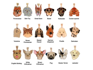 14k Solid Gold Dog Pendant Hand-Painted Canine Charm Collection, Animal Jewelry - Picture 1 of 12
