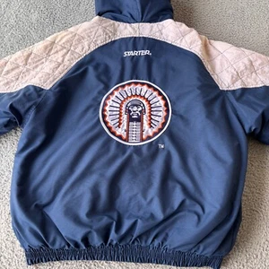 Giacca uomo vintage anni 90 NCAA Starter University Illiniwek 1/2 zip con cappuccio taglia L Cheif - Foto 1 di 14