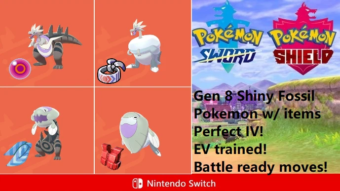 NINTENDO Pokemon Sword Shield Shiny Fossil Pokemon Bundle of 4 Battle Ready with Items