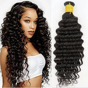 Curly I Tip Hair Extension Deep Wave Brazilian Remy I Tip Human Hair 100g 100pcs - Picture 1 of 12