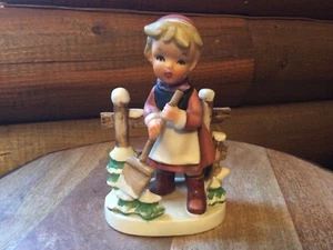 Erich Stauffer Winter Time Girl Farm Fence Shovel Snow Made In Japan VTG - Picture 1 of 3