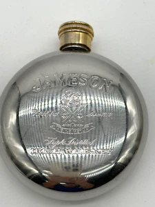 Rare vintage Jameson Irish Whiskey Hip Flask Round Flask,Pewter,brass Screw Top. - Picture 1 of 5