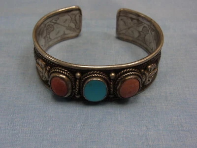 KA755-925er Silber  Armreif m Koralle+Türkis innen d.m 6cm Br 2cm Gewicht56 Gram - Bild 1 von 4