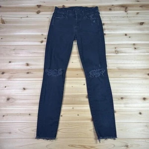 Pantalones de mezclilla ajustados de tiro bajo negros desgastados Mother Jeans para mujer 26 The Looker - Imagen 1 de 15