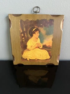 Vintage 'Age Of Innocence' - Joshua Reynolds (1788) Print On Wood 9.25"x9.25"x1" - Picture 1 of 6