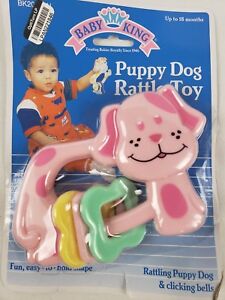 Baby King Pink Puppy Dog Easy to Hold Rattle Toy Clicking Bells Up to 18M New