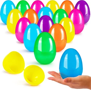 3.15" Easter Eggs, Large Fillable Plastic Eggs Empty Colorful Bright Eggshells w - Picture 1 of 12