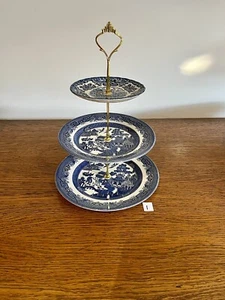 Blue And White Three Tier Cake Stands VINTAGE CHINA - Picture 1 of 12