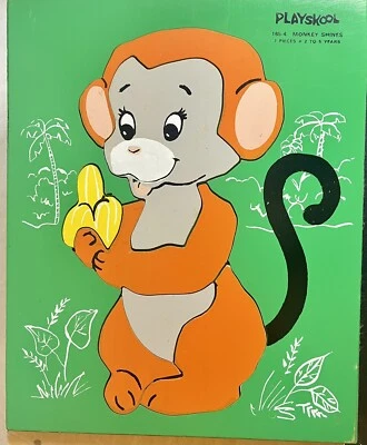 Rompecabezas de madera vintage para niños Playskool Monkey Shines 165-4 ~ 7 piezas de 2 a 5 años Foto 1 de 2
