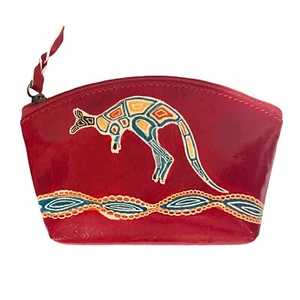 ABORIGINAL UTILITY PURSE, POUCH - LEATHER - RIVER KANGAROO, RED -AUSTRALIA, GIFT - Bild 1 von 2