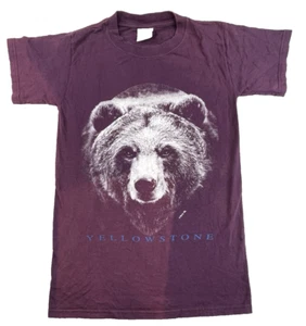 Vintage Yellowstone T Shirt Mens Small Burgundy Wildlife Grizzly Bear Outdoors - Picture 1 of 10