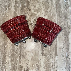 Beaded Votive Footed Candle Holder Red Beads  2 1/2” Tall Glass Insert - Picture 1 of 7