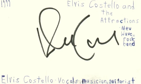 Elvis Costello Vocalist Attractions Music Autographed Signed Index Card JSA COA Cover