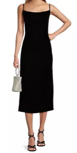 ANTONIO MELANI PHOENIX VELVET DRESS SHIFT MIDI SPLIT HEM BLACK SIZE 8 US - Picture 1 of 6