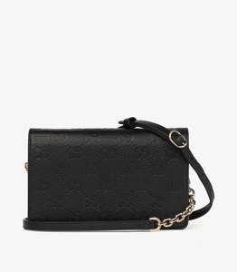 Gucci Black GG Grainy Calfskin Leather GG Emblem Wallet-on-Chain - Picture 1 of 11