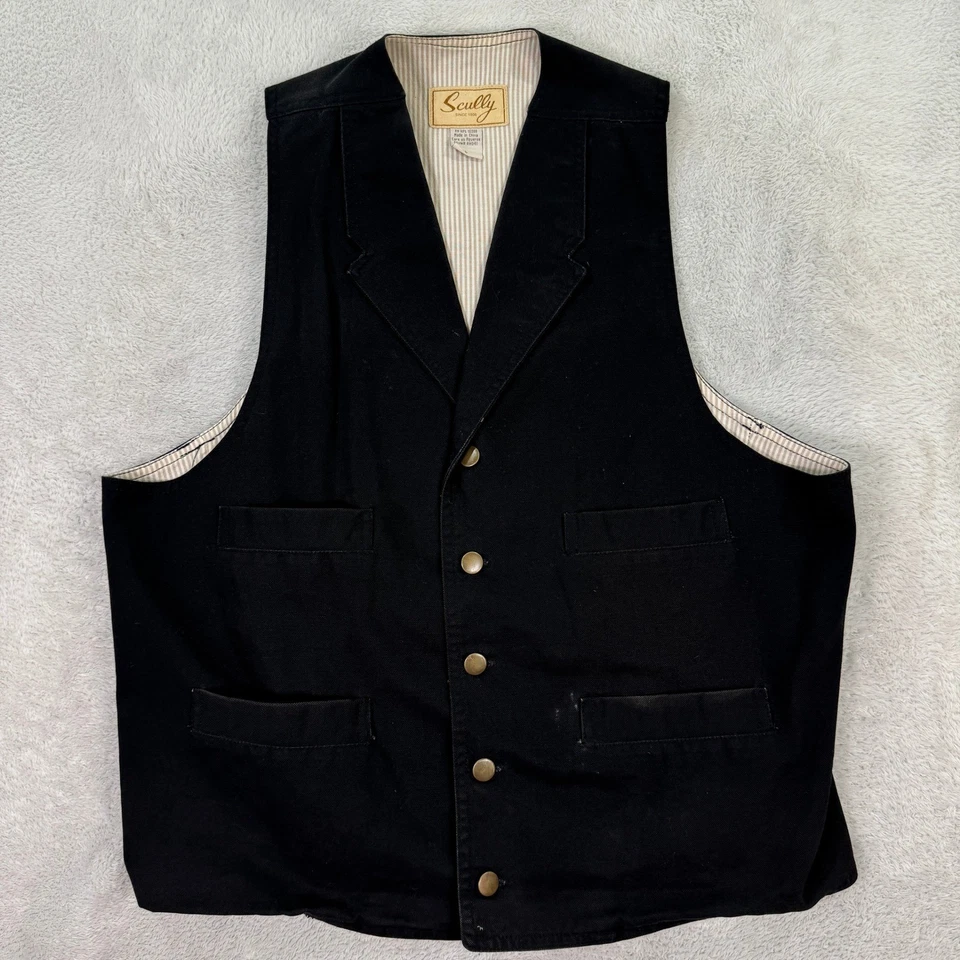 Chaleco Scully Para Hombres Grande Negro Algodón Estilo Occidental Bolsillos Ajustables Espalda RW041 Foto 1 de 4