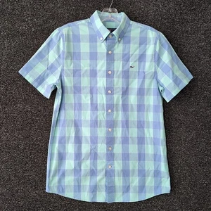 Vineyard Vines Whale Shirt Blue/White Checkered Button Down Shirt Boys XL - Picture 1 of 8