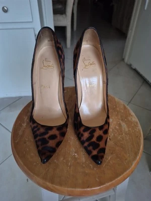 Christian Louboutin Kate 100 小牛皮革豹纹黑色棕色高跟鞋 39 码 — 第 1/4 张图片