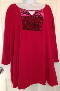 Bellissimo top rosso CATHERINES manica 3/4 con inserto in velluto rosso e nero - 5X - Foto 1 di 2