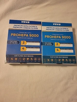 Lote de 2 filtros de repuesto VEVA 9000 HEPA NUEVOS EN CAJA paquete de 2 con 4 prefiltros de carbono  Foto 1 de 4