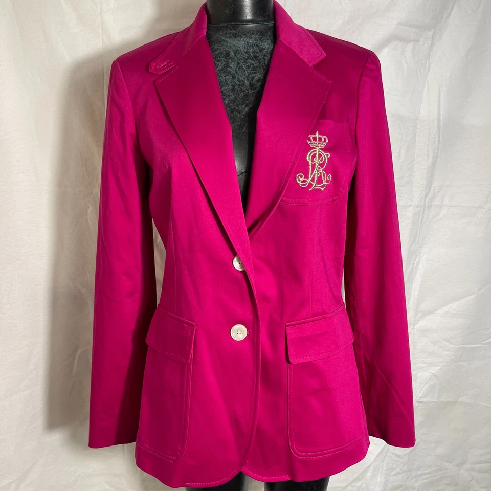 Ralph Lauren Talla 12 Rosa Oro Corona Cresta Chaqueta/Blazer Bolsillos Algodón Nuevo sin Etiquetas Foto 1 de 4