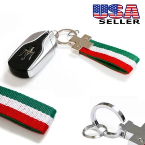 Euro Italian Flag Stripe Nylon Band w/ Inner Leather Key Fob Chain Keychain Ring - Picture 1 of 6