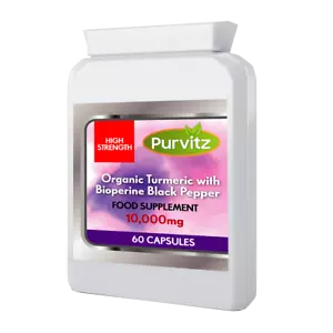 Cápsulas de cúrcuma y pimienta negra 100% naturales tuméricas fuertes 10.000 mg - Imagen 1 de 2