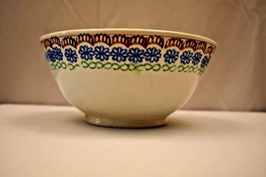Antique English Spongeware Bowl with Floral Band Design Circa 1890 Three Color - Picture 1 of 10