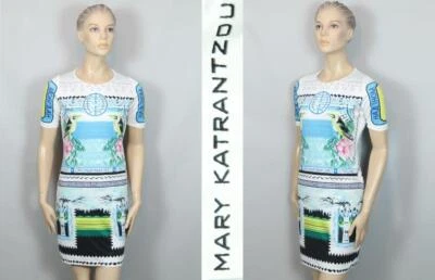 MARY KATRANTZOU Ethnic Greek Art to Wear Silky Knit Short Sleeve Shift Dress L - Image 1 of 4