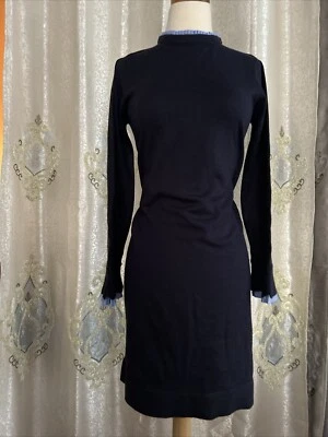 NWOT Vince Camuto Sweater Dress Navy W/LtBlue Pleated Trim Cuffs& Collar SZ Sm - Image 1 of 4