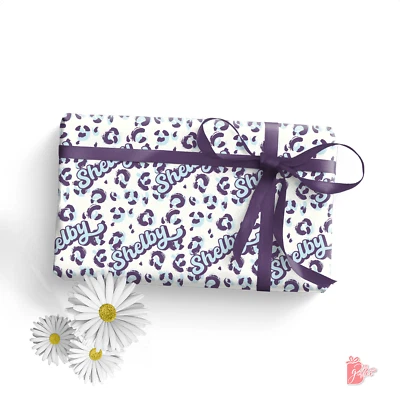 Name Personalized Gift Wrap Snow Leopard Animal Print Large Gift Wrapping Paper - Image 1 of 4