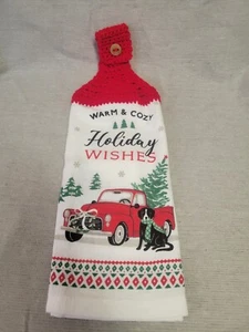 Holiday Wishes Hanging Kitchen Towel Crochet Top Truck Christmas Dog - Picture 1 of 3