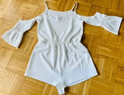 Damen Urlaub Sommer Jumpsuit Kurz Overall Bodycon Weiß Neu - Bild 1 von 2