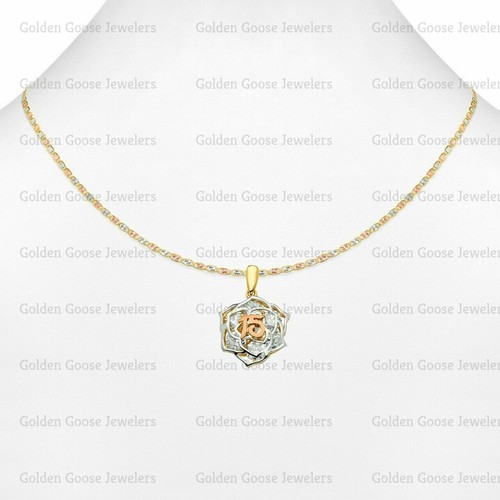 Ciondolo Charm Valentino Quinceanera 14KT Tricolore Oro Zirconi 15 Anni con Catena