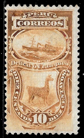 1874 PERU Postage DUE SC#J3. Grill STEAMSHIP,Llama MNG VF Cover