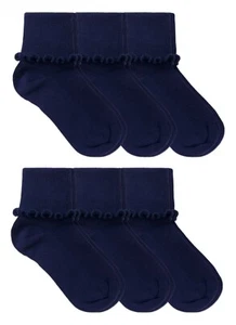 Jefferies Socks Girls School Uniform Seamless Ruffle Lace Cuff Crew Casual Socks - Picture 1 of 15