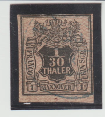 Germany-Hanover Stamp Scott# 12 Coat of Arms 1856-57 Used slight thin CV.$32.00 - Image 1 of 2