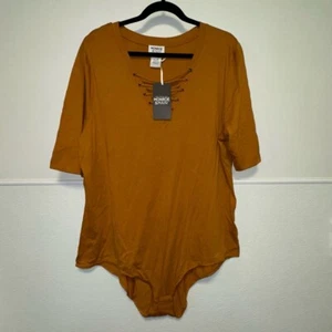 NWT NEW Women's Monroe & Main Bodysuit Size 2X Gold yellow Lace-Up Plus Size - Picture 1 of 12