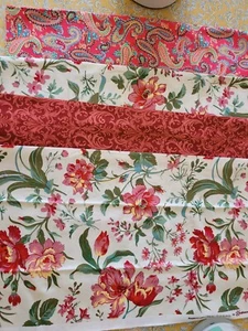 Fabric NEW 4 Pieces 10.5 X 18" Long Pink Green Ivory Blue Cotton. - Picture 1 of 2