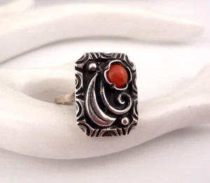 Antikschmuck - Silber Ring Floral mit Koralle aus 830er Silber Gr. 45 Kinderring - Bild 1 von 10