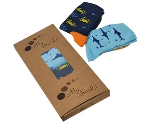 Mysocks Kids 2 Pairs Crab Fish Pattern Fun Design Socks - Picture 1 of 10