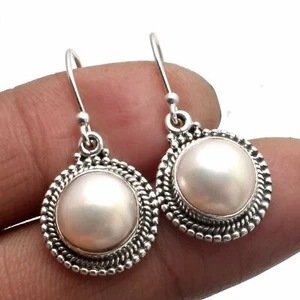 Pearl Solid 925 Sterling Silver Earring Jewelry 1.12" SE-4916 - Picture 1 of 1