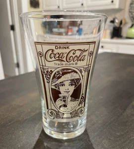 Coca Cola Collectible Reproduction 1900 Brown/Clear 16 oz Glass Tumbler B147 - Picture 1 of 7