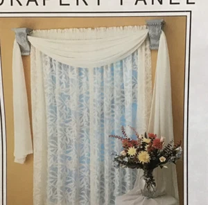Pair Of Bamboo Leaf Floral Lace Sheer Rod Pocket Drapery Panels 42” x 84" - Picture 1 of 7