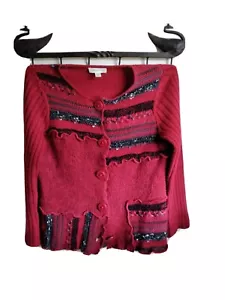 Coldwater Creek Sweater Red Cardigan Button Up Medium Holiday boho - Picture 1 of 7