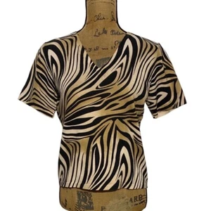 NEW Grace Clements M P Top Silk Blend Knit Ombre Beige Tan Black Stripe Animal - Picture 1 of 8