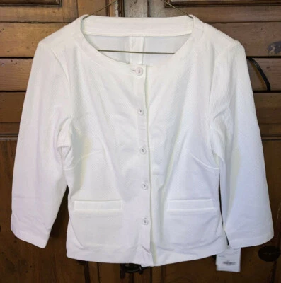 Jaqueta Blazer Feminina DONCASTER Texturizada Branca-Acabamento de Fita-Tamanho 6-Varejo $395 Nova Com Etiqueta - Imagem 1 de 4