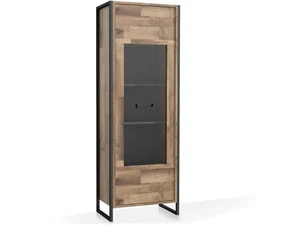 Wohnzimmerschrank Vitrine Schrank 5 Fächer HANIKA Dekor Eichefarbig Betonfarbig - Bild 1 von 7